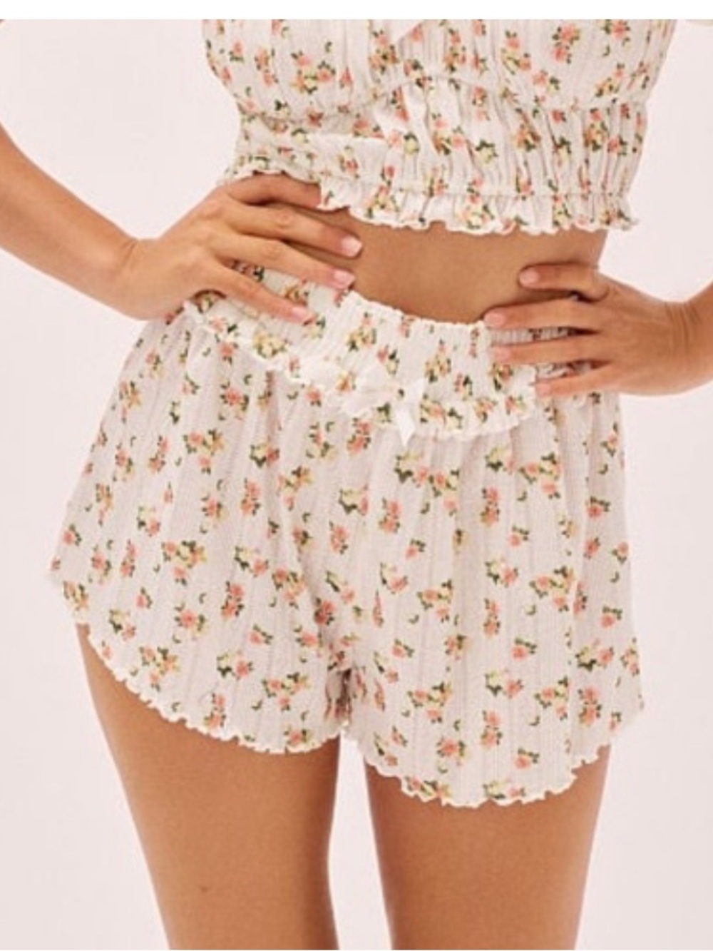 For Love & Lemons pointelle floral coquette shorts M